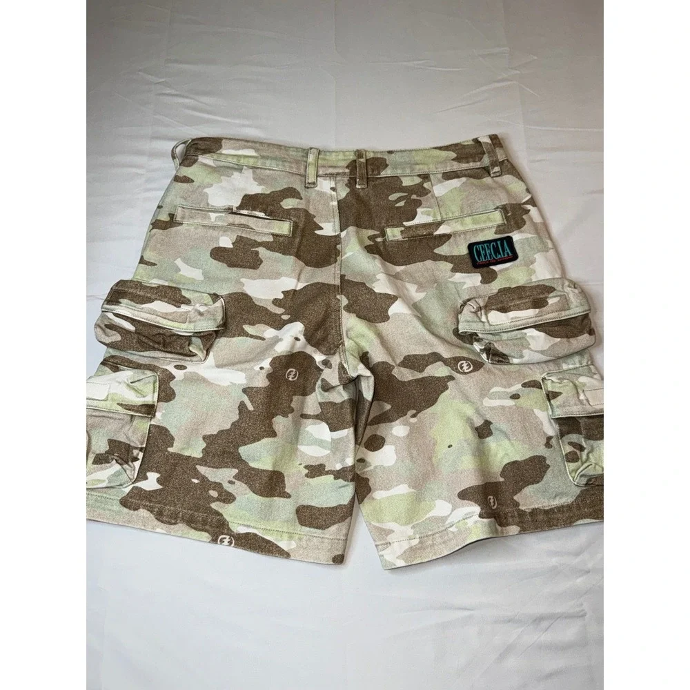 CEEC Los Angeles Mens Camo Cargo Shorts Cotton Denim Streetwear Multi-Pocket NWT
